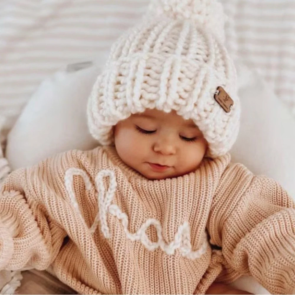 Cream Ribbed Knit Slouchy Hat